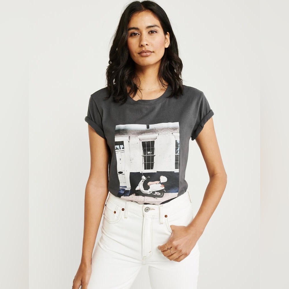 Abercrombie & Fitch Scooter Graphic Short Sleeve Crop Tee - Charcoal Grey - XS - Picture 3 of 10